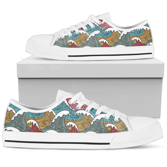 Tribal Wave Pattern Print Women Low Top Shoes-JTAMIGO.COM