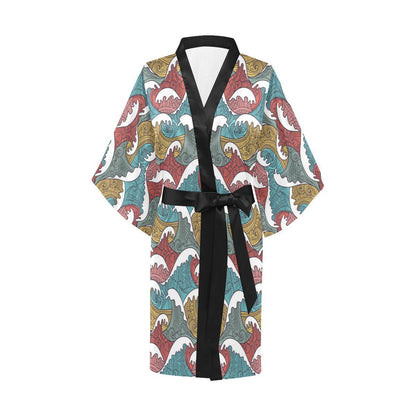 Tribal Wave Pattern Print Women Short Kimono Robe