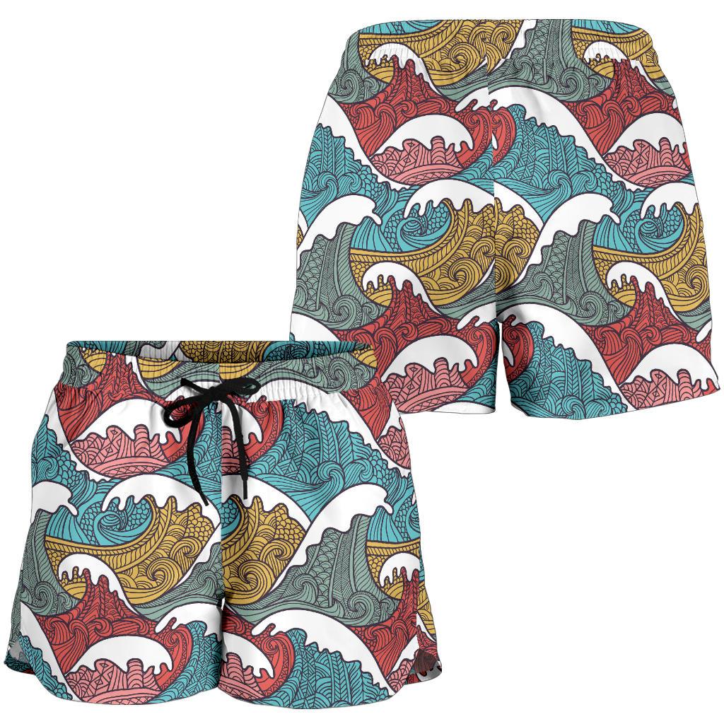Tribal Wave Pattern Print Women Shorts-JTAMIGO.COM