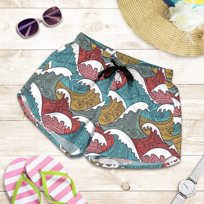 Tribal Wave Pattern Print Women Shorts-JTAMIGO.COM