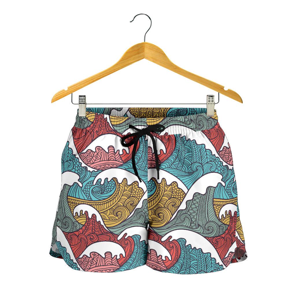 Tribal Wave Pattern Print Women Shorts-JTAMIGO.COM