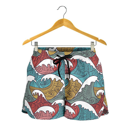 Tribal Wave Pattern Print Women Shorts-JTAMIGO.COM