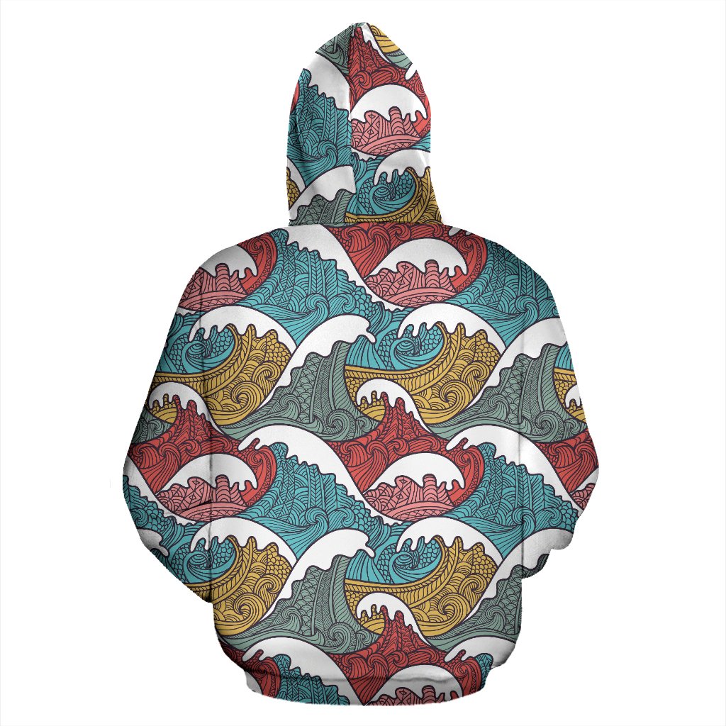 Tribal Wave Pattern Print Zip Up Hoodie