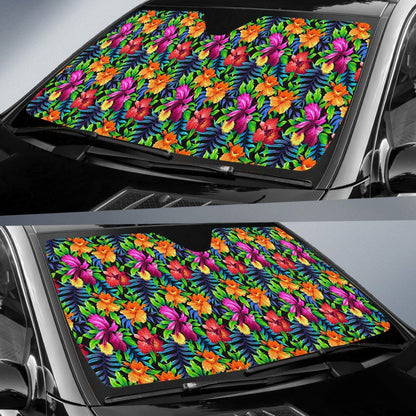 Tropical Flower Colorful Print Car Sun Shade For Windshield