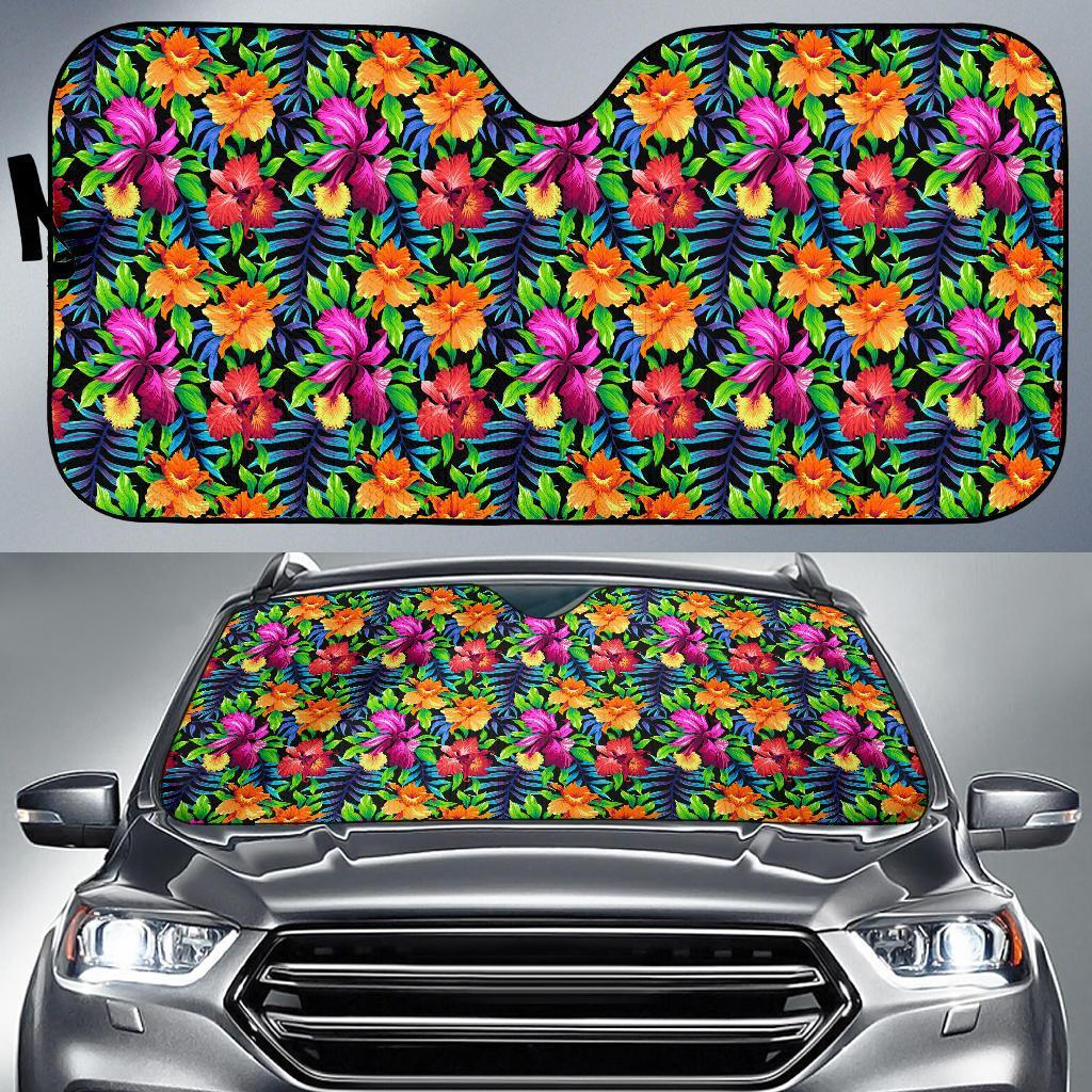 Tropical Flower Colorful Print Car Sun Shade For Windshield
