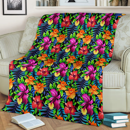 Tropical Flower Colorful Print Fleece Blanket