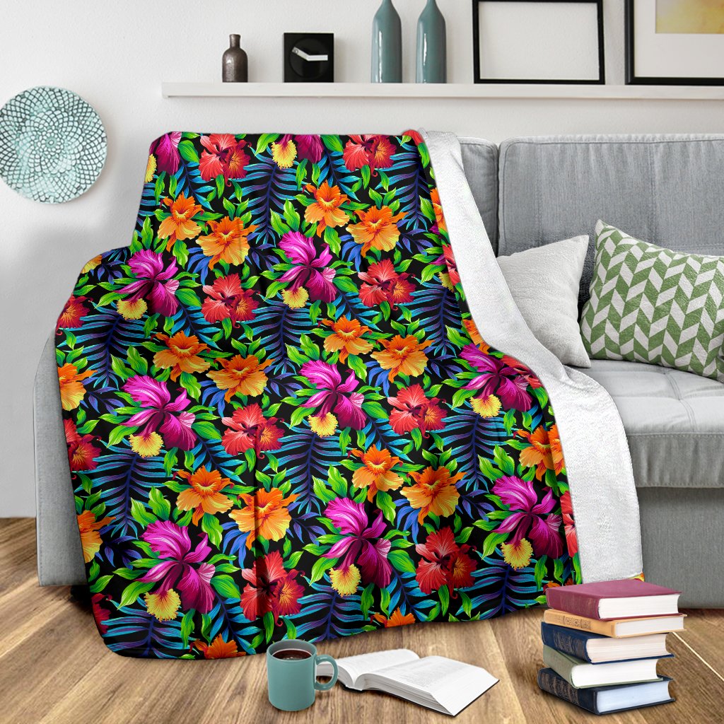 Tropical Flower Colorful Print Fleece Blanket