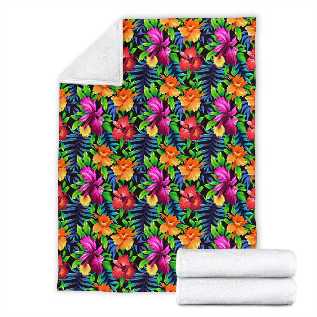 Tropical Flower Colorful Print Fleece Blanket