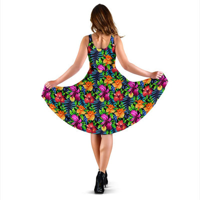 Tropical Flower Colorful Print Sleeveless Dress