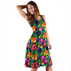 Tropical Flower Colorful Print Sleeveless Dress