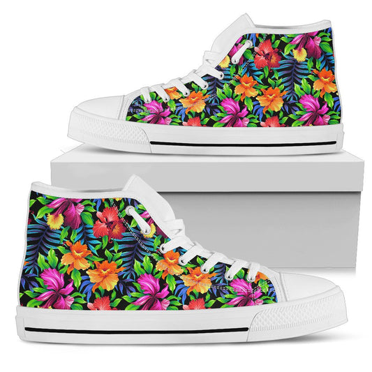 Tropical Flower Colorful Print Women High Top Shoes