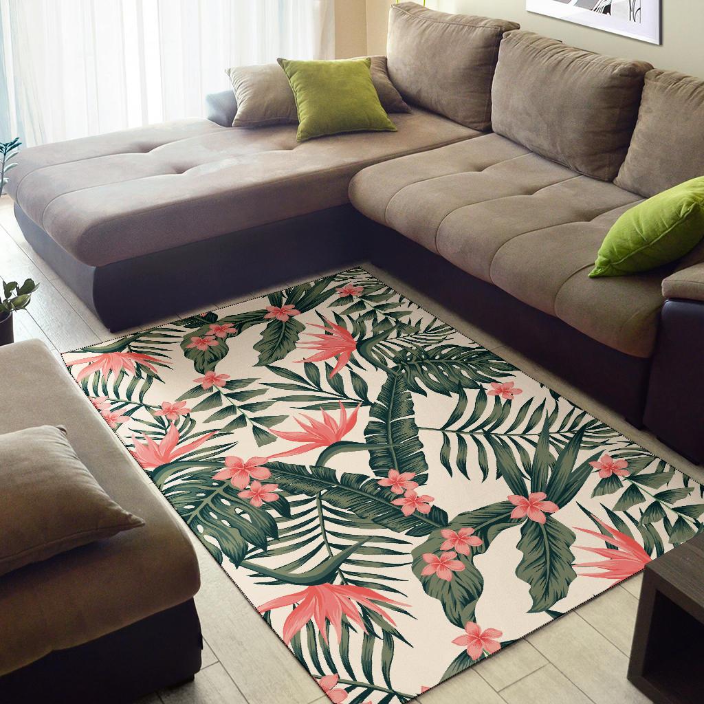 Tropical Flower Palm Leaves Area Rugs-JTAMIGO.COM