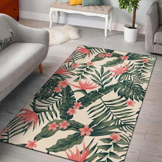 Tropical Flower Palm Leaves Area Rugs-JTAMIGO.COM