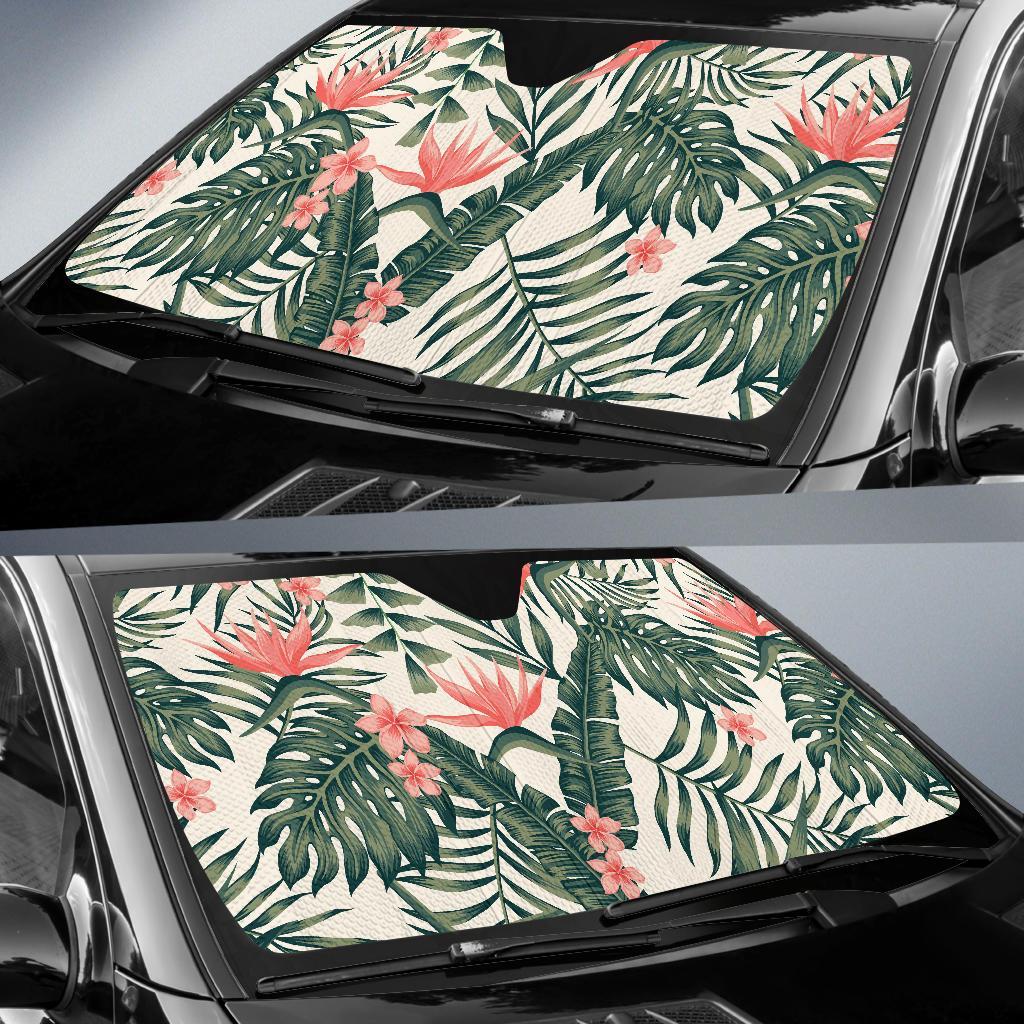 Tropical Flower Palm Leaves Car Sun Shade For Windshield