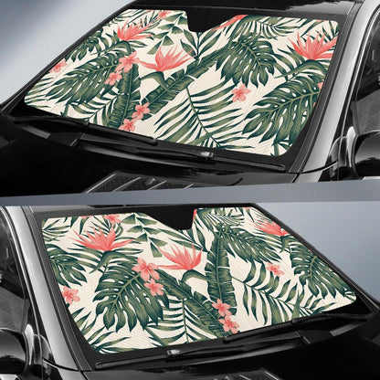 Tropical Flower Palm Leaves Car Sun Shade For Windshield