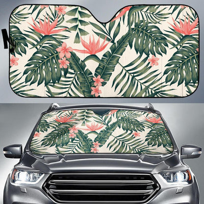Tropical Flower Palm Leaves Car Sun Shade For Windshield