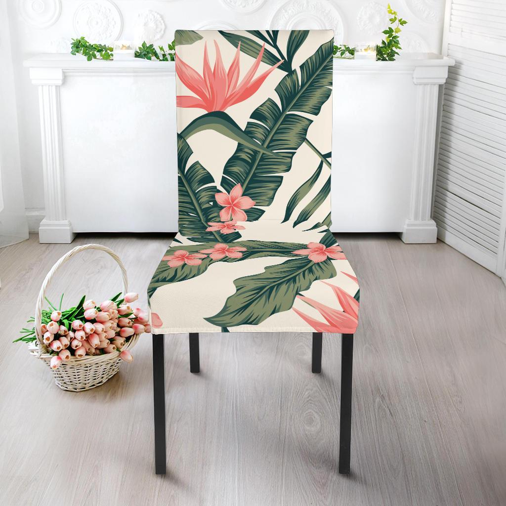 Tropical Flower Palm Leaves Dining Chair Slipcover-JTAMIGO.COM