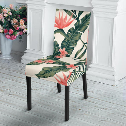 Tropical Flower Palm Leaves Dining Chair Slipcover-JTAMIGO.COM
