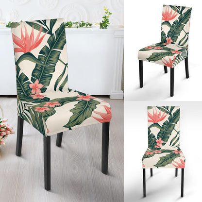 Tropical Flower Palm Leaves Dining Chair Slipcover-JTAMIGO.COM