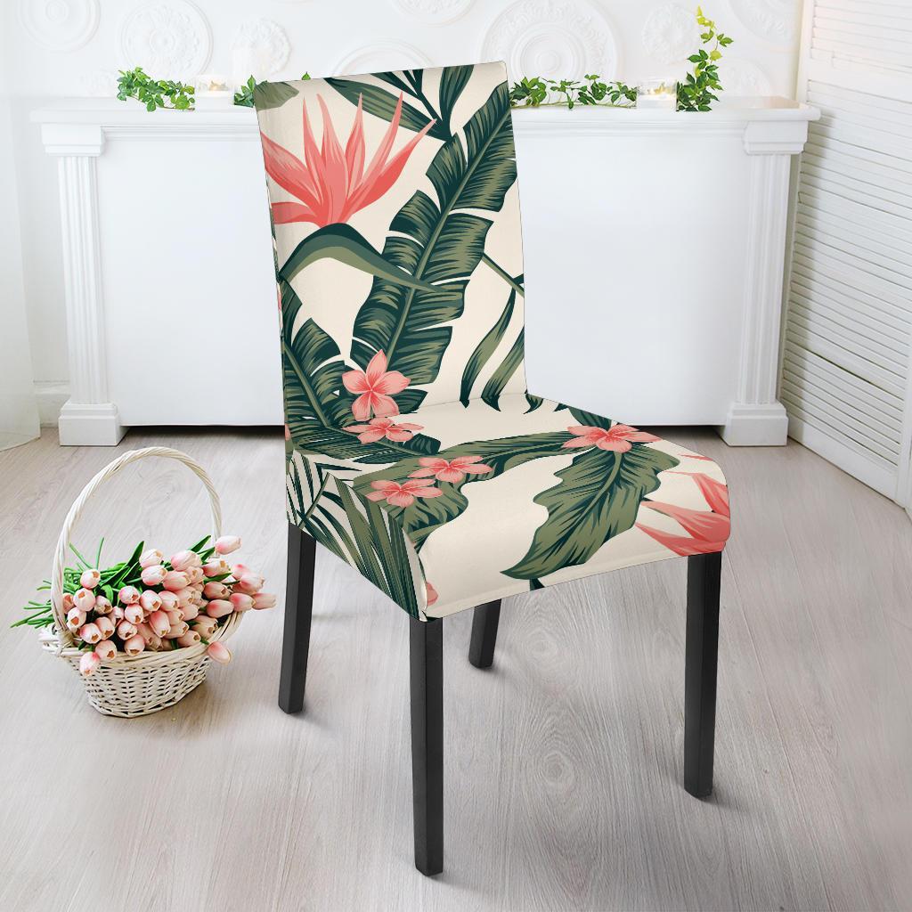 Tropical Flower Palm Leaves Dining Chair Slipcover-JTAMIGO.COM