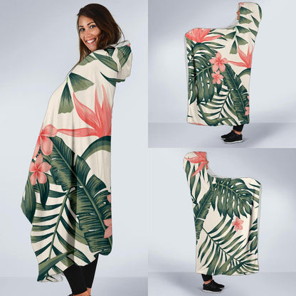 Tropical Flower Palm Leaves Hooded Blanket-JTAMIGO.COM
