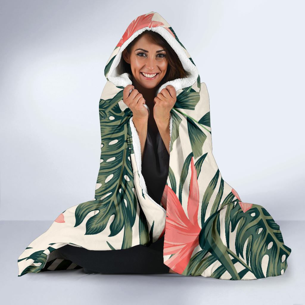 Tropical Flower Palm Leaves Hooded Blanket-JTAMIGO.COM