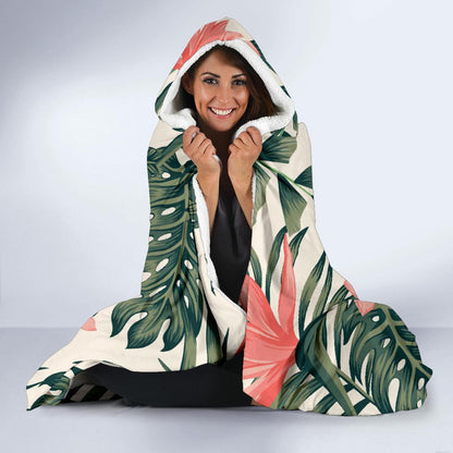Tropical Flower Palm Leaves Hooded Blanket-JTAMIGO.COM