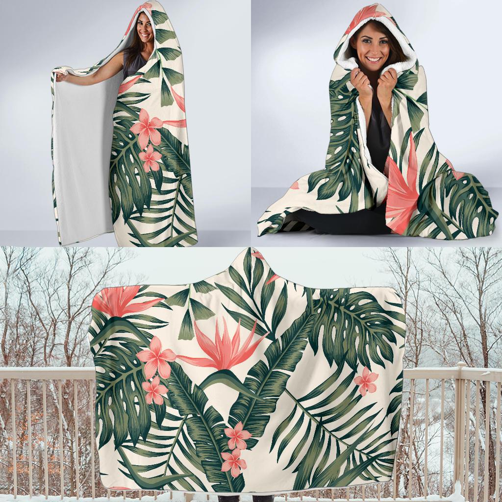 Tropical Flower Palm Leaves Hooded Blanket-JTAMIGO.COM