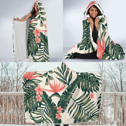 Tropical Flower Palm Leaves Hooded Blanket-JTAMIGO.COM