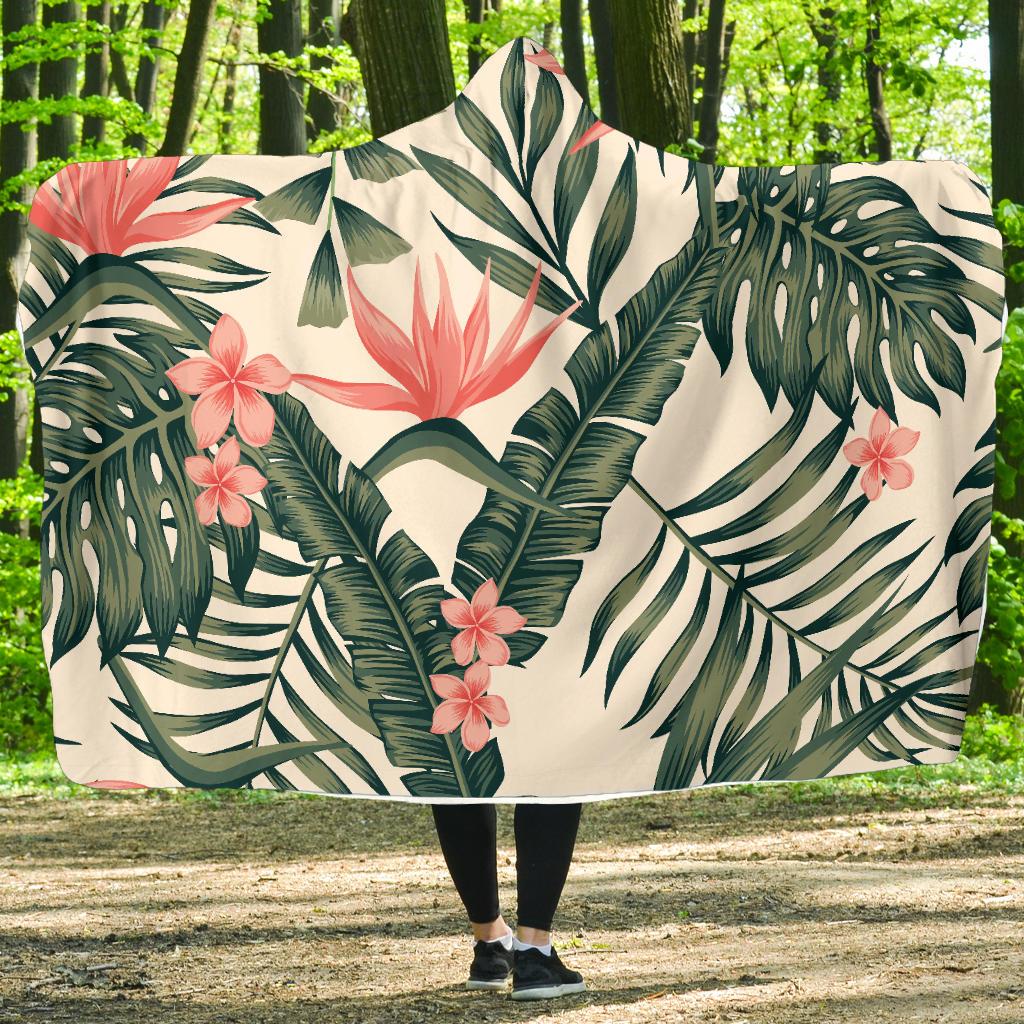 Tropical Flower Palm Leaves Hooded Blanket-JTAMIGO.COM