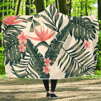 Tropical Flower Palm Leaves Hooded Blanket-JTAMIGO.COM