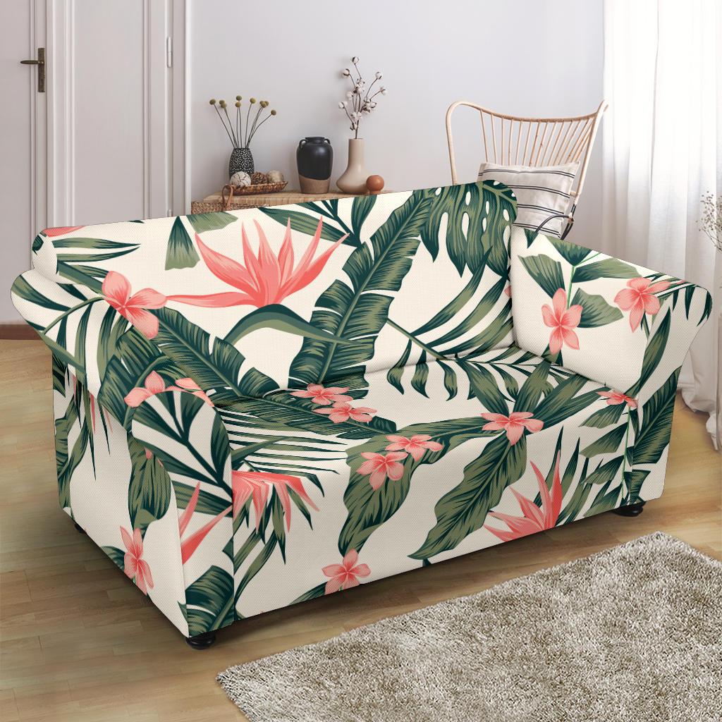 Tropical Flower Palm Leaves Loveseat Slipcover-JTAMIGO.COM