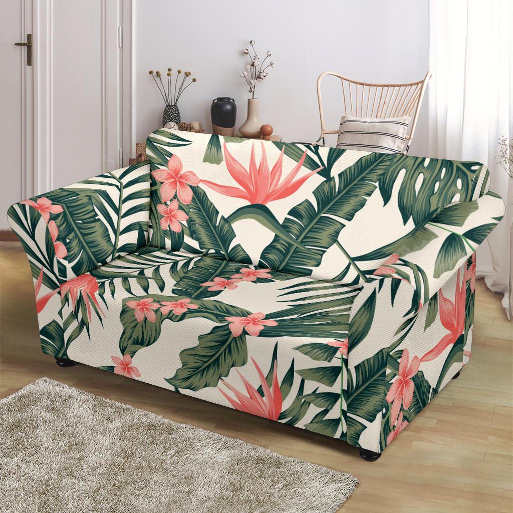 Tropical Flower Palm Leaves Loveseat Slipcover-JTAMIGO.COM