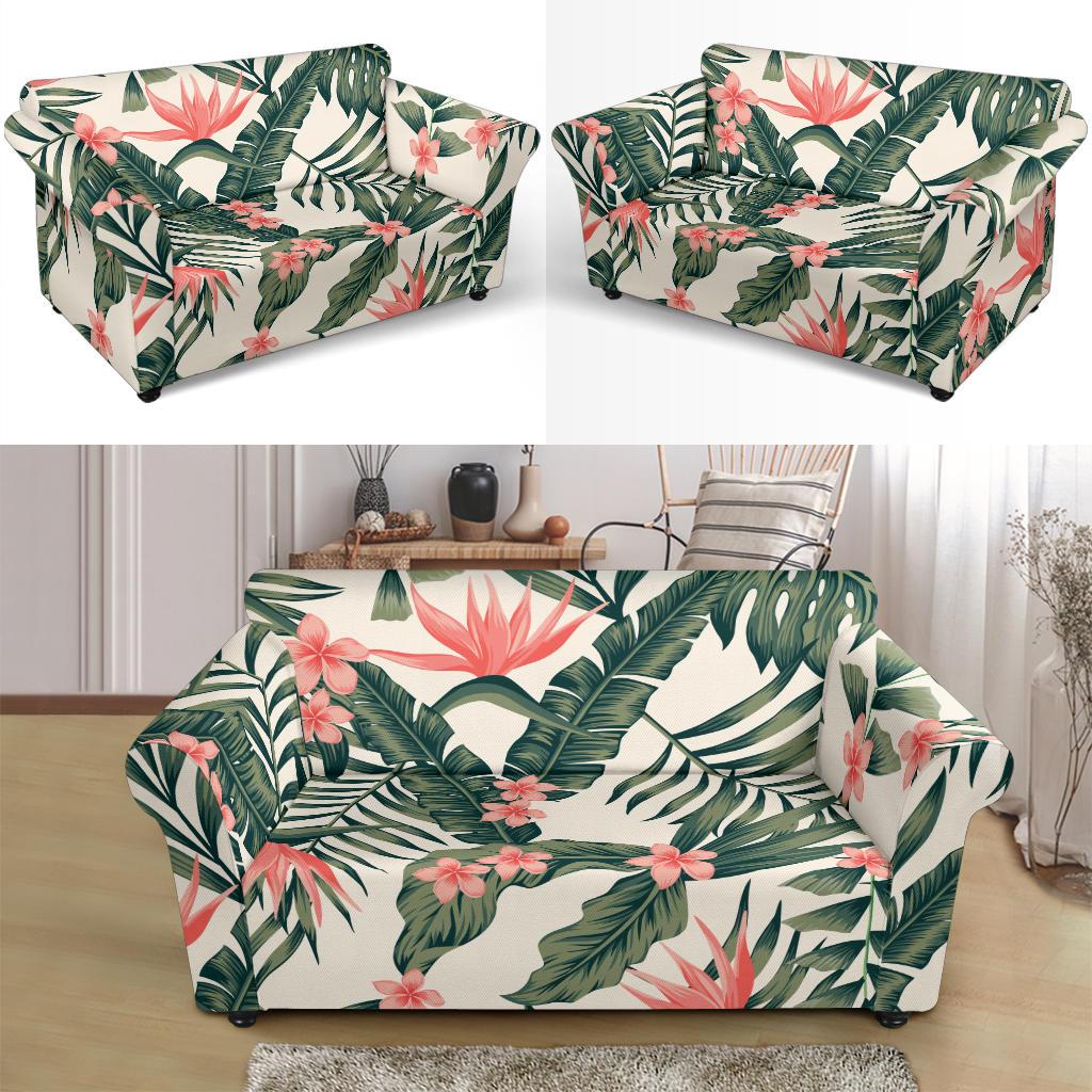 Tropical Flower Palm Leaves Loveseat Slipcover-JTAMIGO.COM