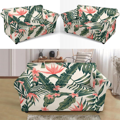 Tropical Flower Palm Leaves Loveseat Slipcover-JTAMIGO.COM