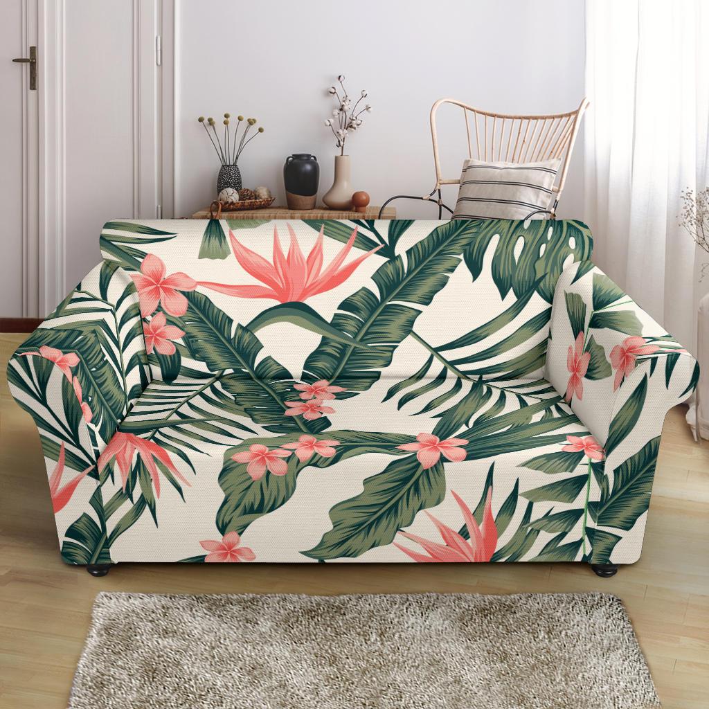 Tropical Flower Palm Leaves Loveseat Slipcover-JTAMIGO.COM