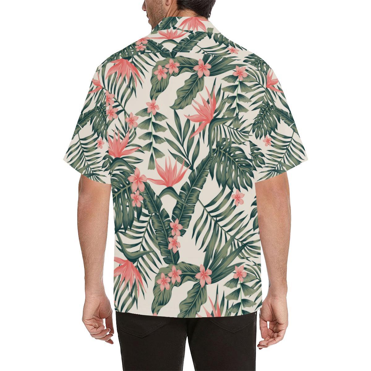 Tropical Flower Palm Leaves Men Aloha Hawaiian Shirt