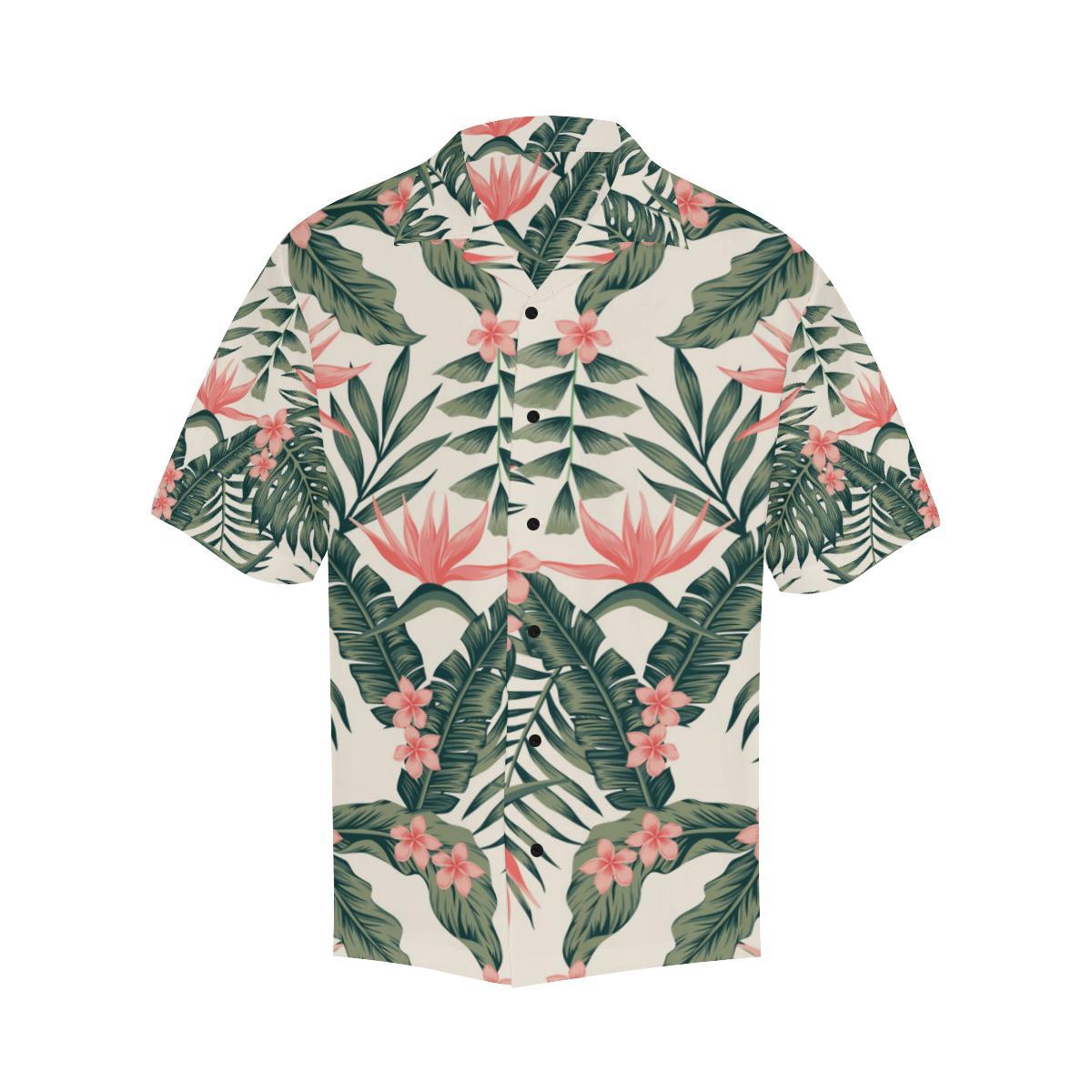 Tropical Flower Palm Leaves Men Aloha Hawaiian Shirt