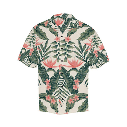 Tropical Flower Palm Leaves Men Aloha Hawaiian Shirt