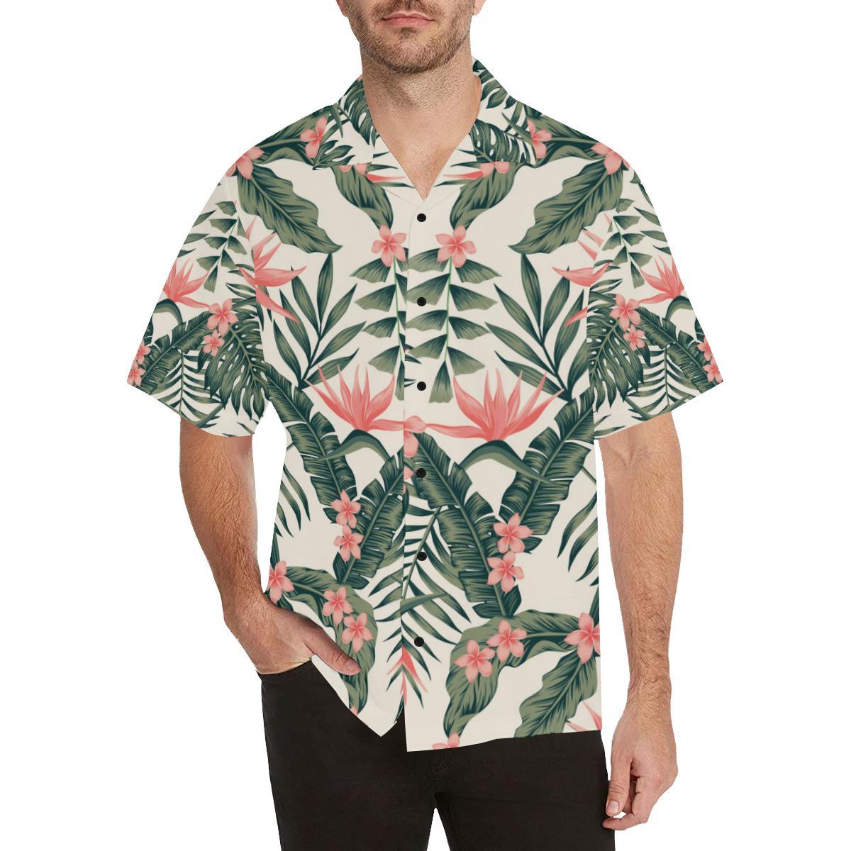 Tropical Flower Palm Leaves Men Aloha Hawaiian Shirt