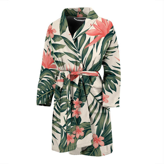 Tropical Flower Palm Leaves Men Bath Robe-JTAMIGO.COM