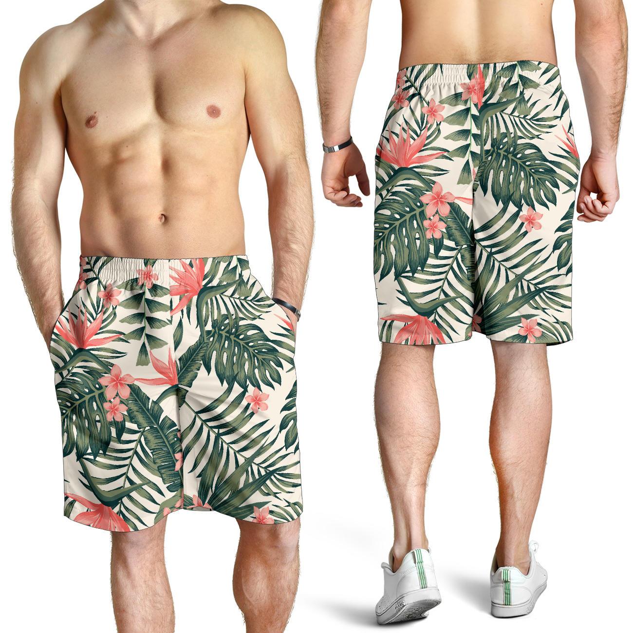 Tropical Flower Palm Leaves Mens Shorts-JTAMIGO.COM