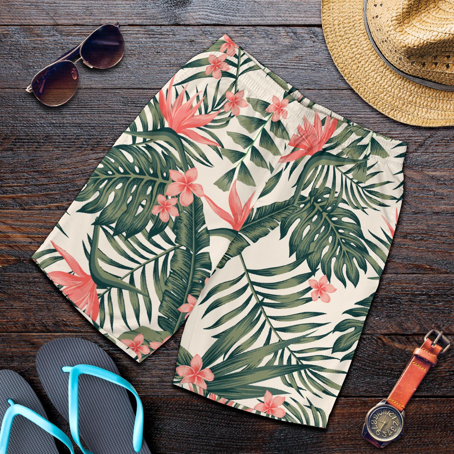Tropical Flower Palm Leaves Mens Shorts-JTAMIGO.COM