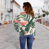 Tropical Flower Palm Leaves Off Shoulder Sweatshirt