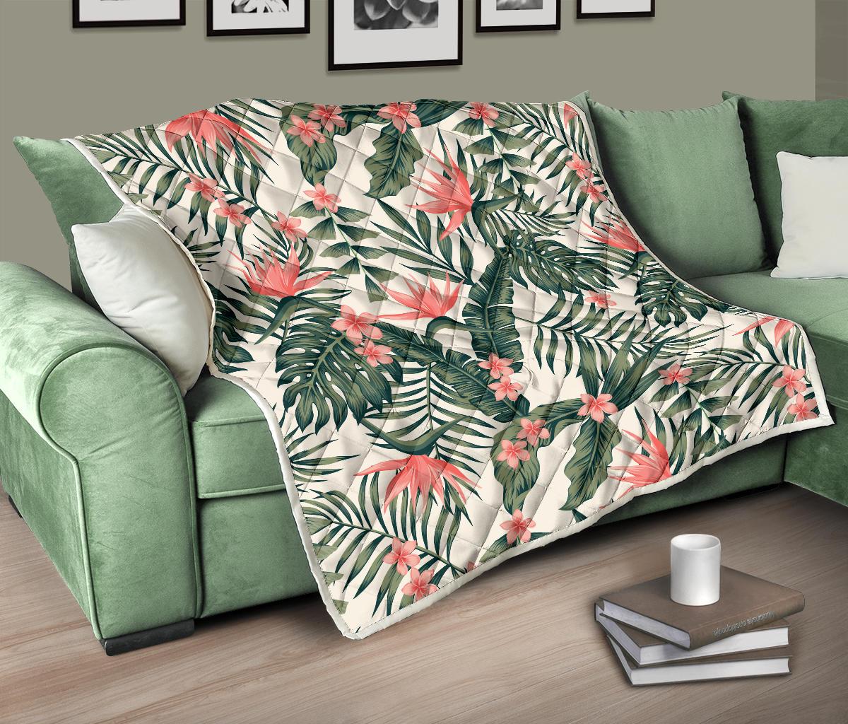 Tropical Flower Palm Leaves Premium Quilt-JTAMIGO.COM