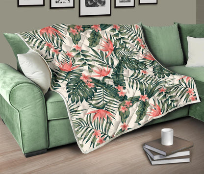 Tropical Flower Palm Leaves Premium Quilt-JTAMIGO.COM