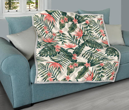 Tropical Flower Palm Leaves Premium Quilt-JTAMIGO.COM