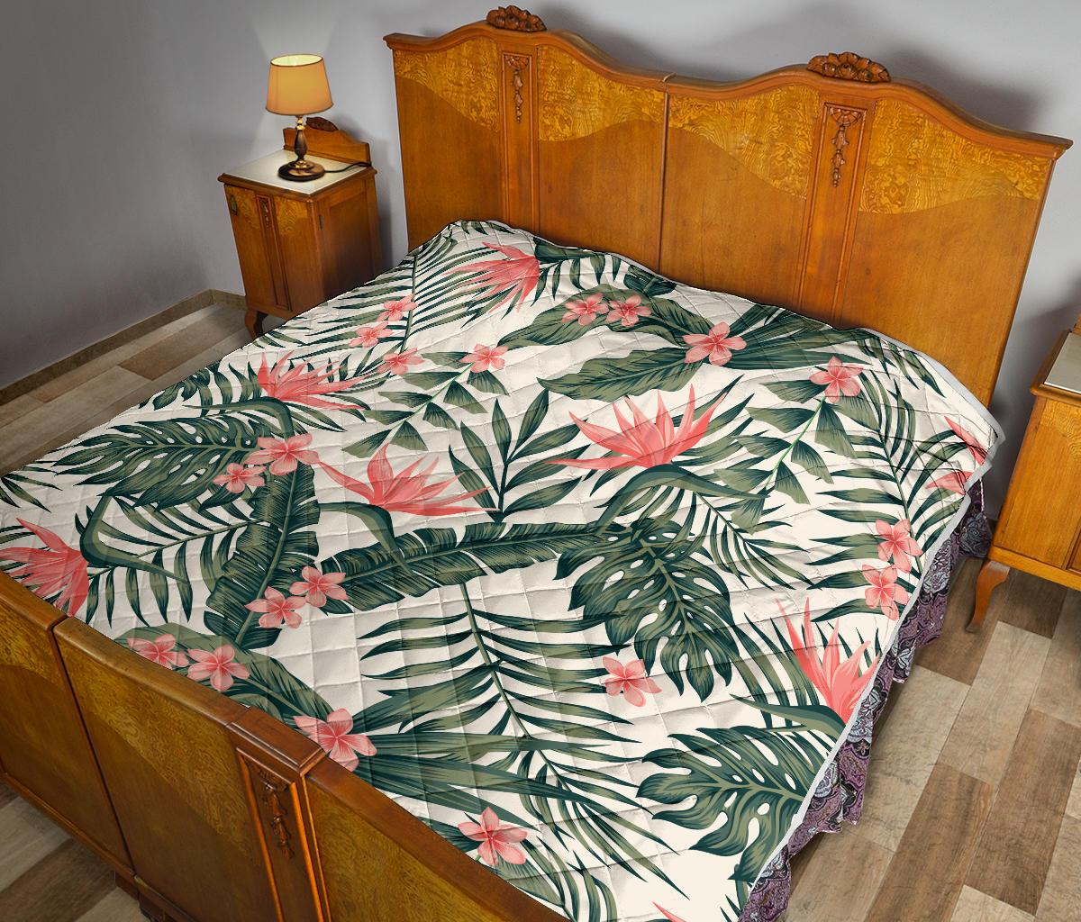 Tropical Flower Palm Leaves Premium Quilt-JTAMIGO.COM