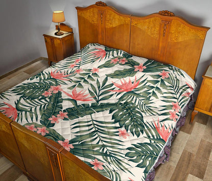 Tropical Flower Palm Leaves Premium Quilt-JTAMIGO.COM
