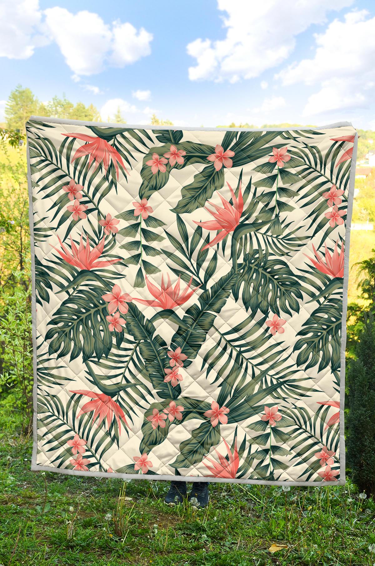 Tropical Flower Palm Leaves Premium Quilt-JTAMIGO.COM